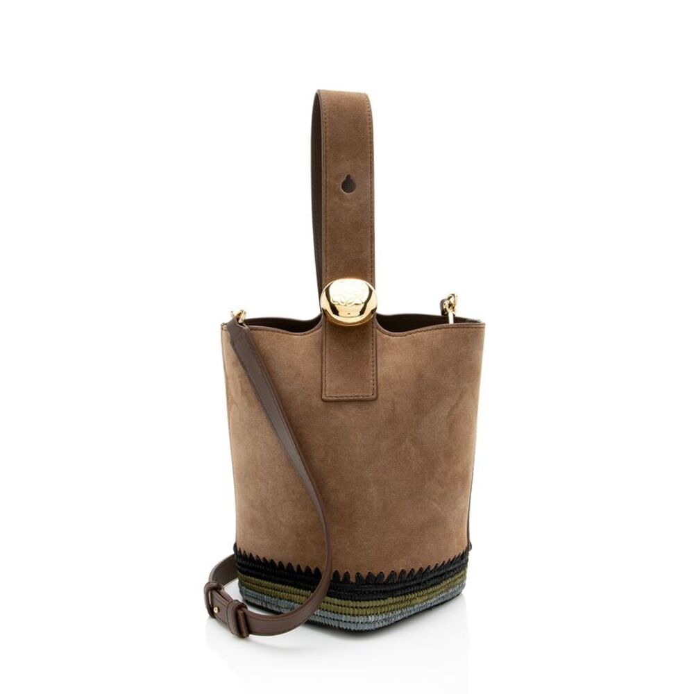 Loewe Suede Raffia Pebble Mini Bucket Bag